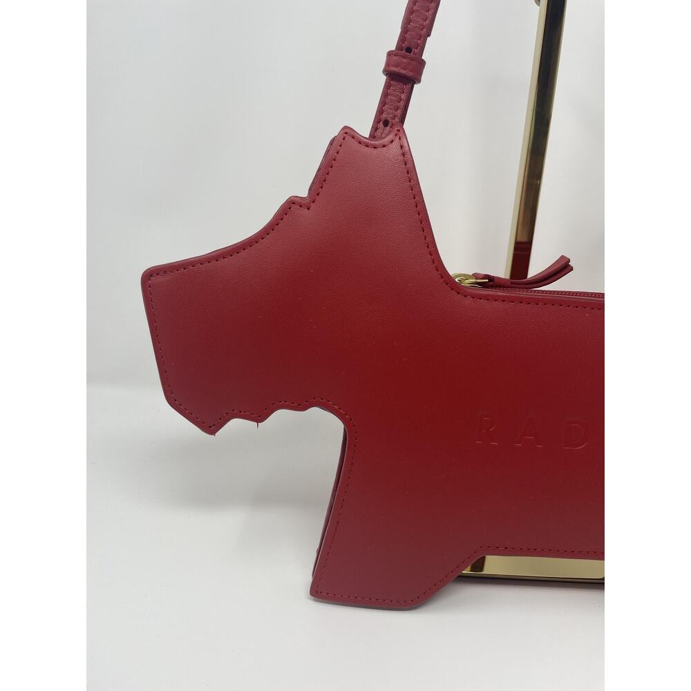 Radley Leather Crossbody Bag Womens Small Red Dog Shaped Cut Out Gold Trim - Picture 4 of 13
